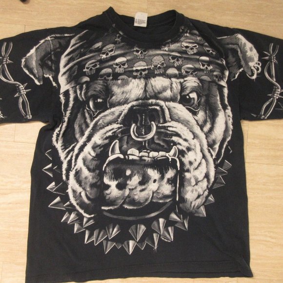 Liquid Blue 90'S All-Over Print Cats Suck Bulldog Dog Total- LARGE 1996 origin